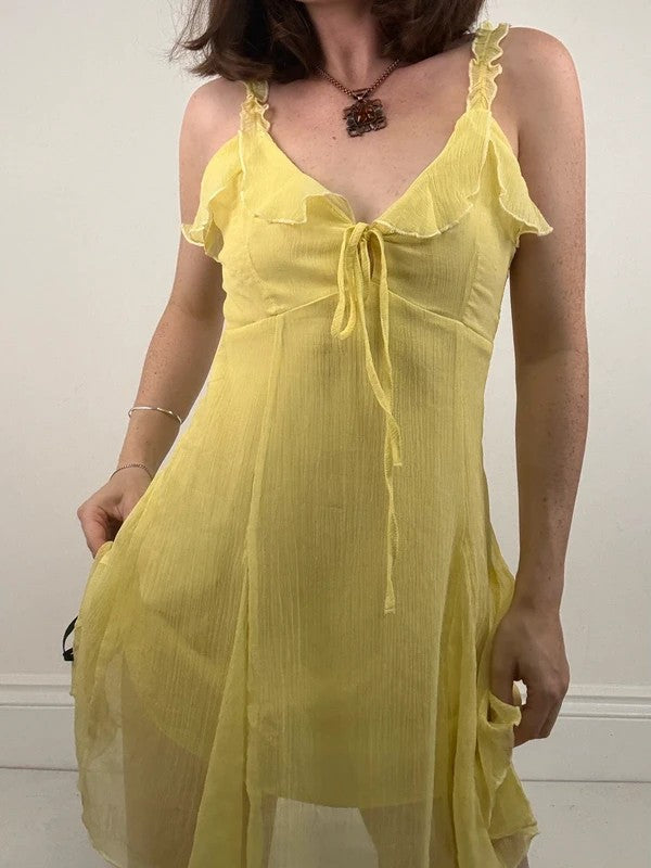 Floaty flutter butter yellow fairy mini dress