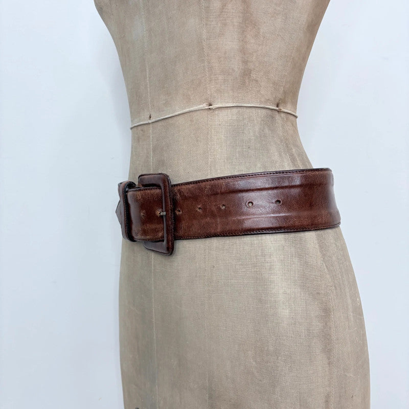 brown leather distressed thick belt