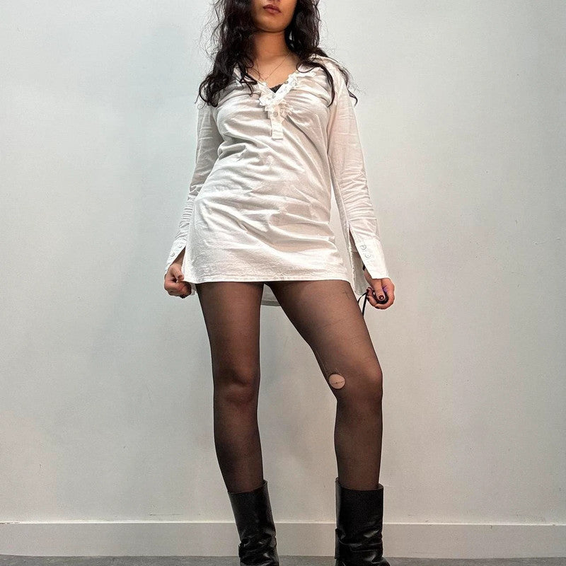 white ruffle shirt mini dress