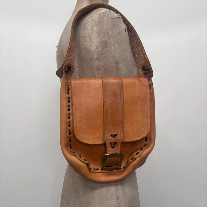 Tanned satchel leather shoulder bag