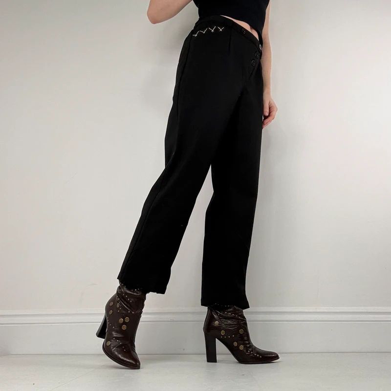 black asymmetric button grunge trousers