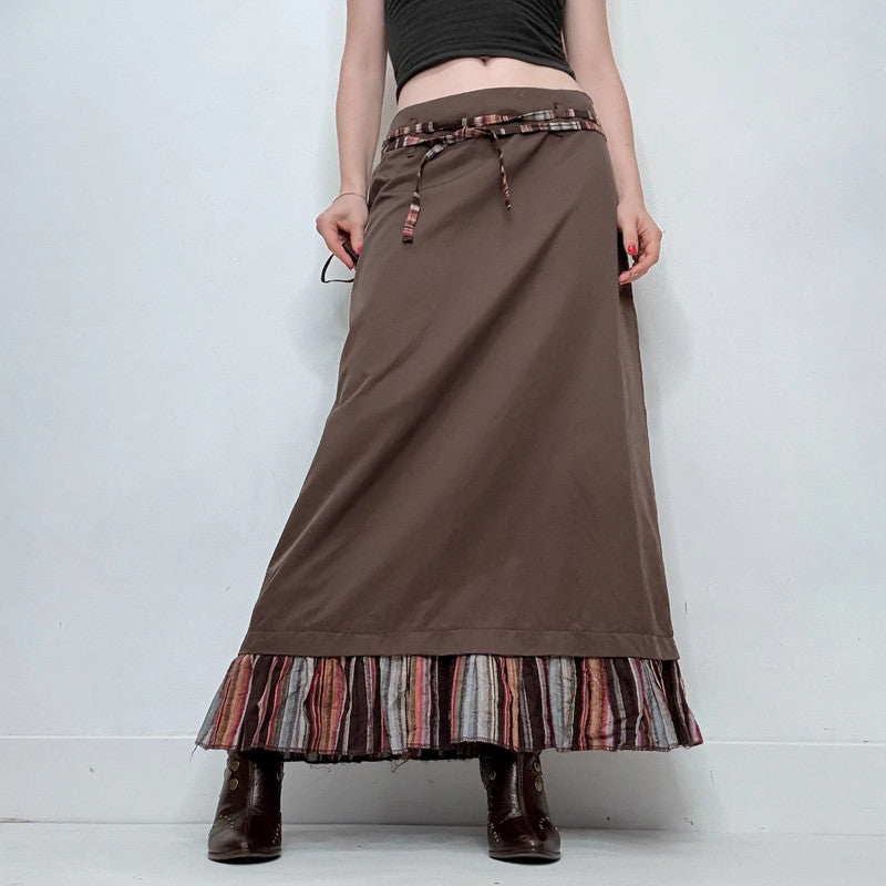 brown flared maxi skirt