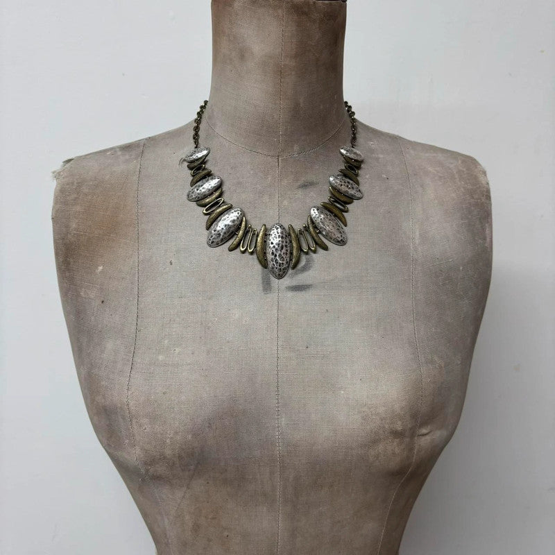 silver hammered abstract necklace