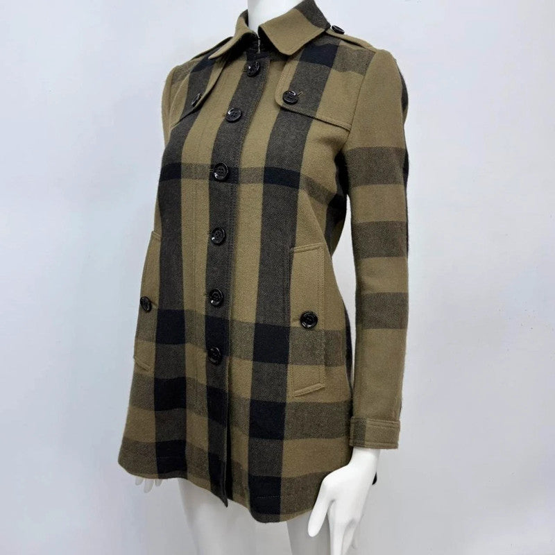 khaki Burberry tartan wool peacoat jacket