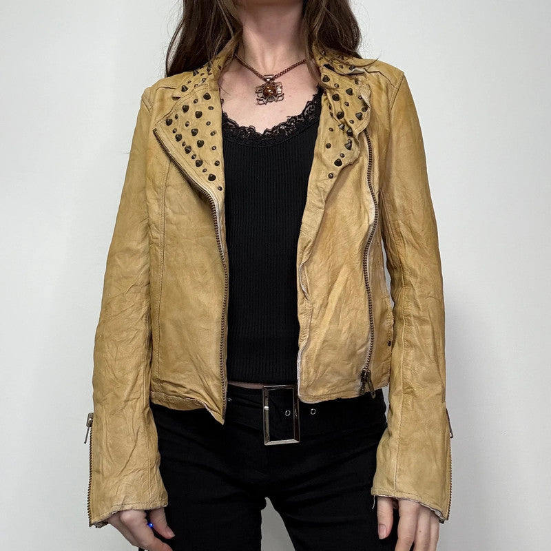 studded cropped leather asymmetric jacket