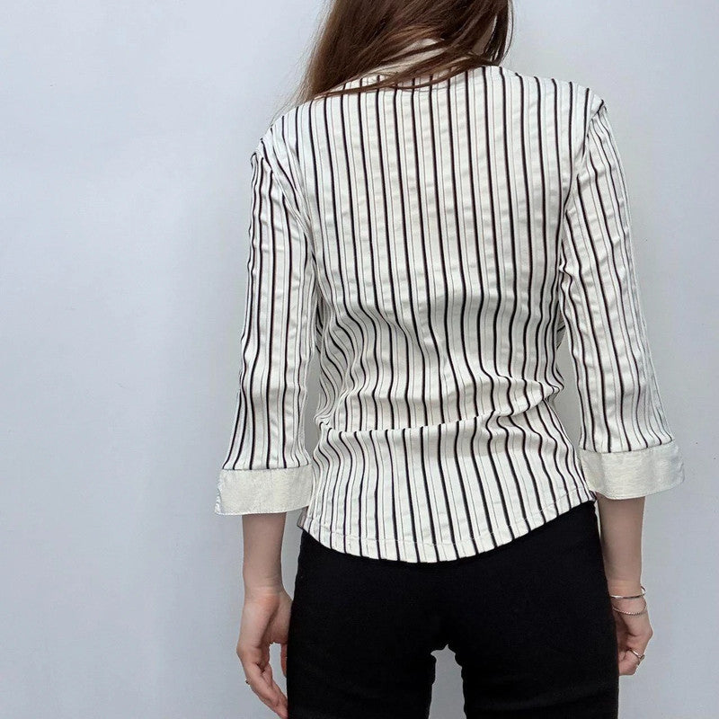 fitted pinstripe zip shirt