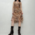 distressed silk bias cut snake dress