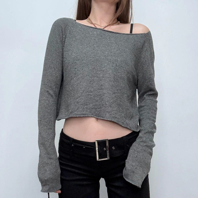 grey slash neck slouchy jumper