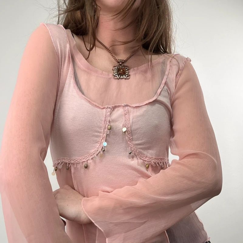 pink flared long sleeve t-shirt