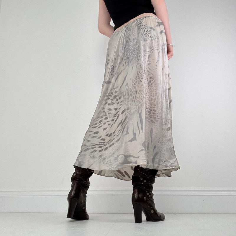 cream silk distressed bias cut maxi skirt