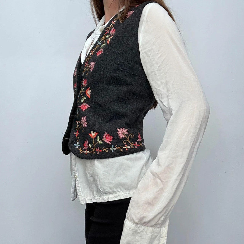 floral embroidered boho waistcoat