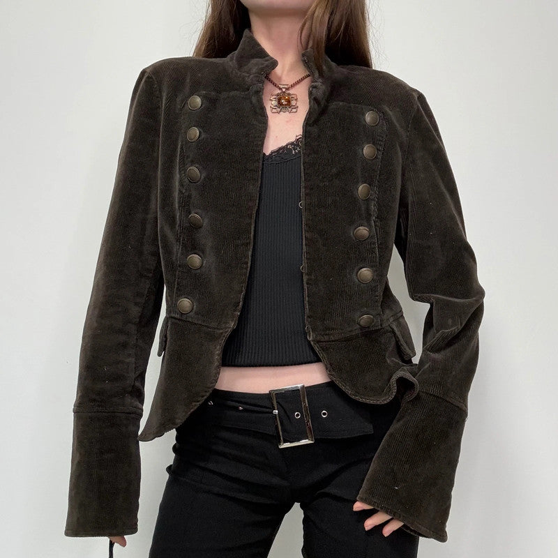 brown cord double breasted napolionic militray jacket
