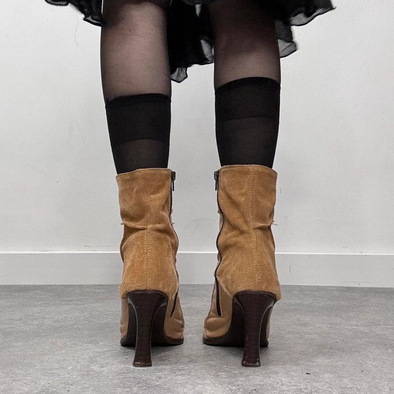 tan leather pointed suede boots