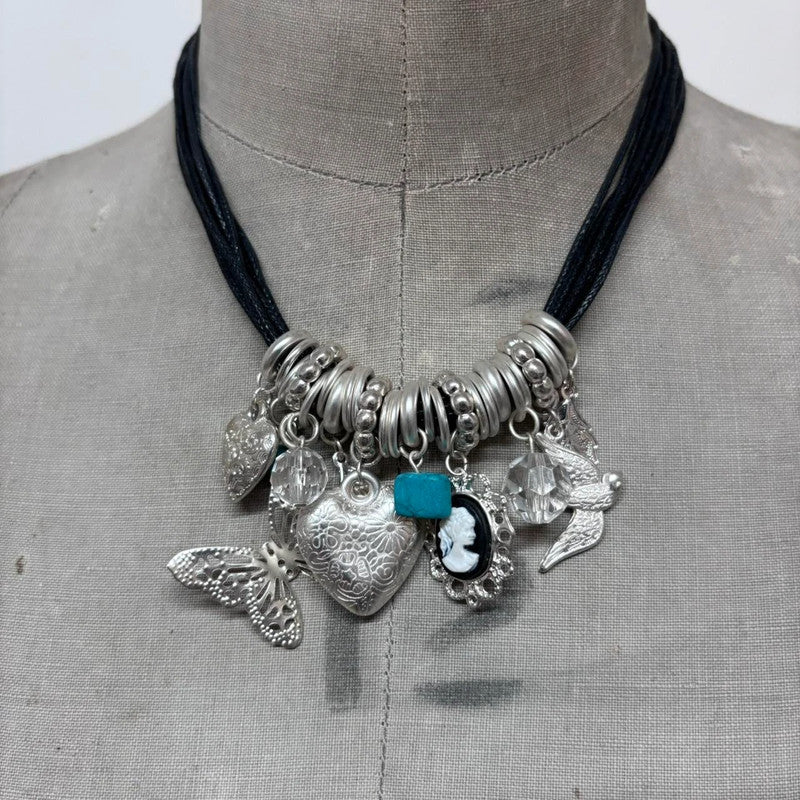 layered silver charm necklace
