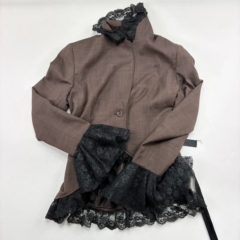 brown steampunk flared lace corset jacket