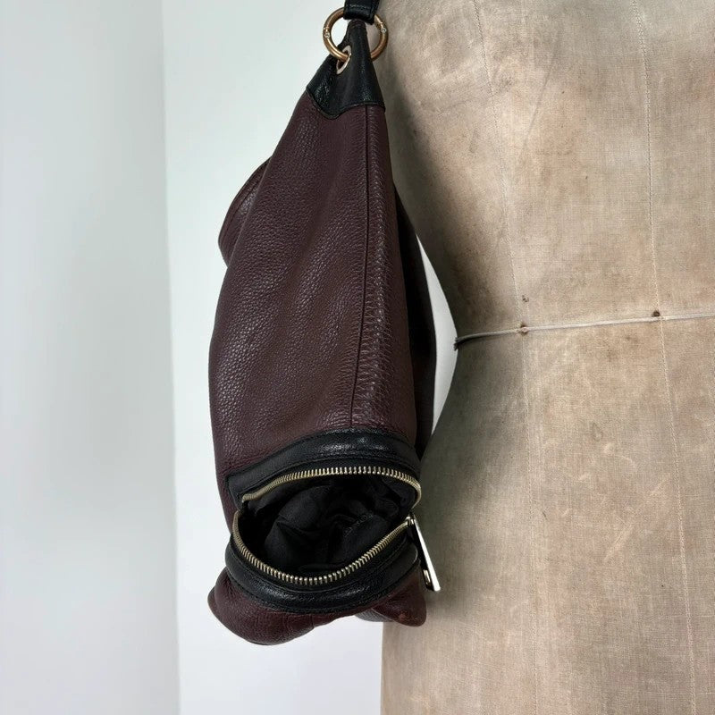 Leather slouchy zipper hobo shoulder bag