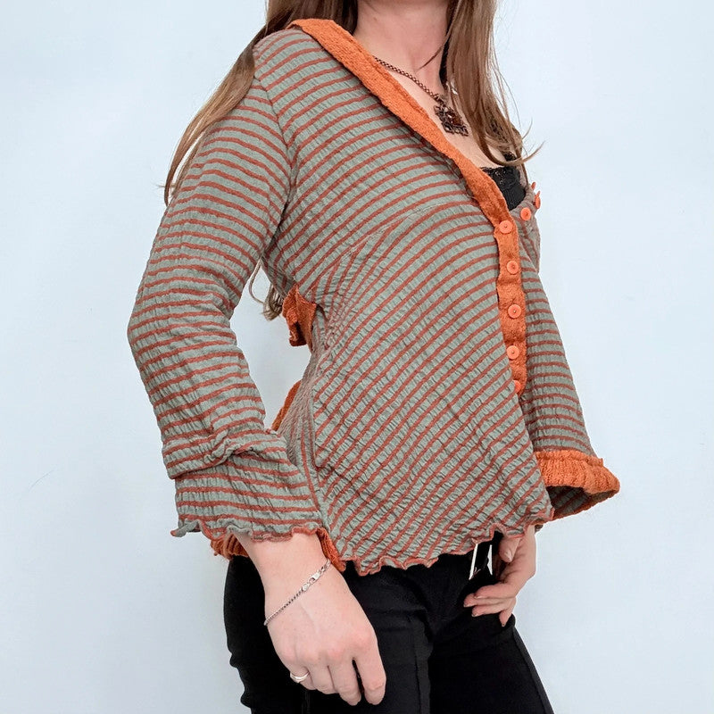 brown pinstripe flared cardigan