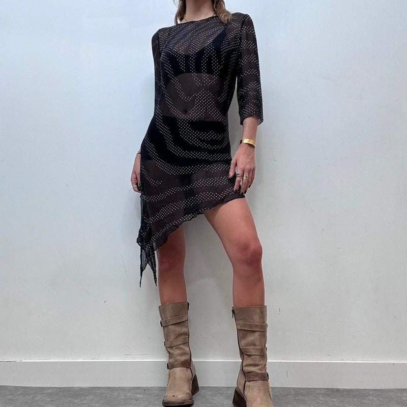 sheer silk patterned mini dress