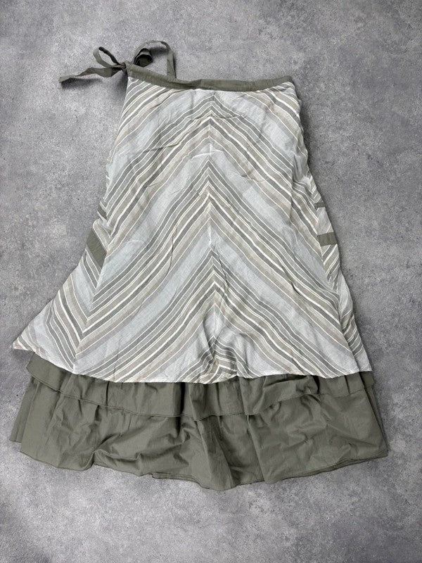 khaki layered pleated ruffle cotton maxi skirt