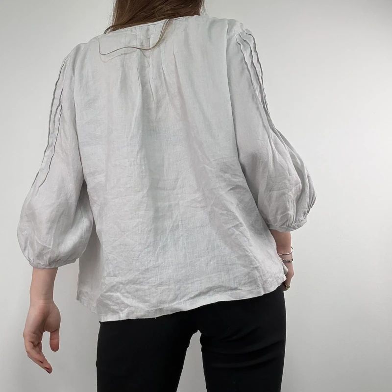 french grey pleated linen shirt