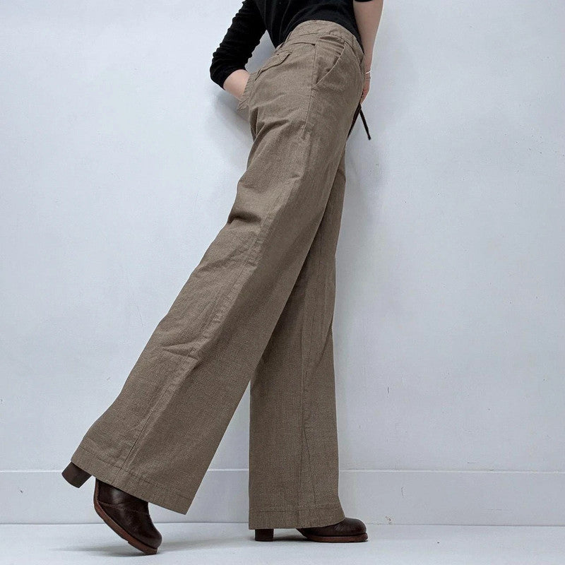 wide leg flared cargo beige trousers