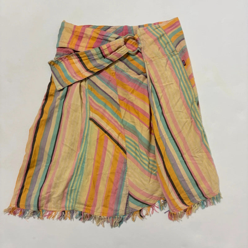 pinstriped asymmetric draped wrap skirt