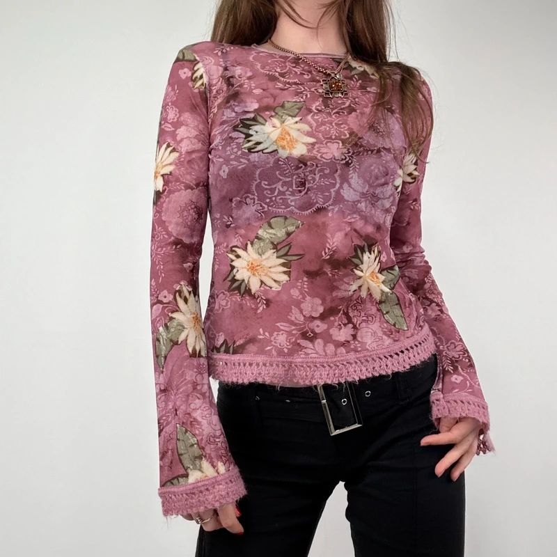 Floral Boho Fairy Pink Flared Blouse