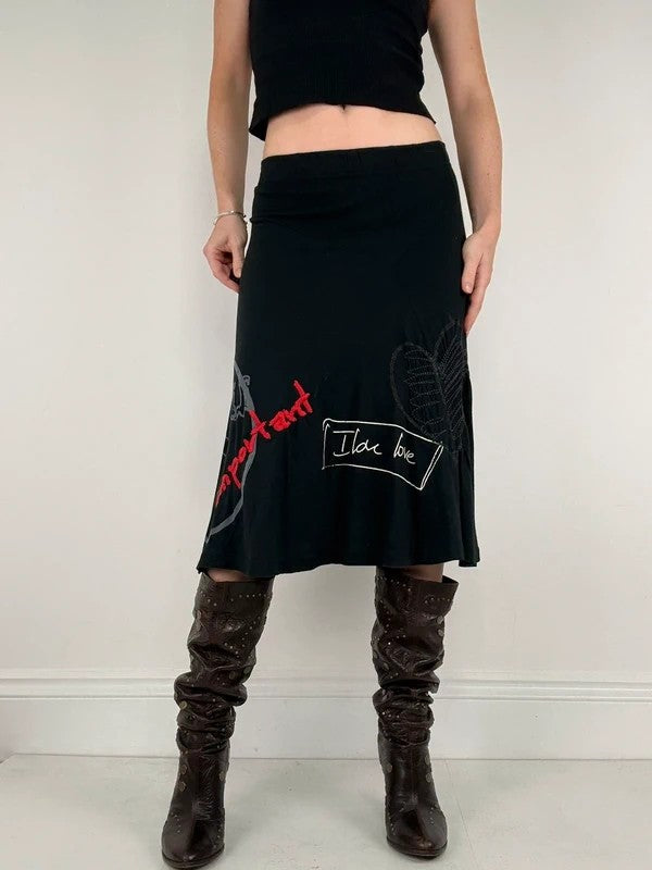 Black flared desigual midi skirt