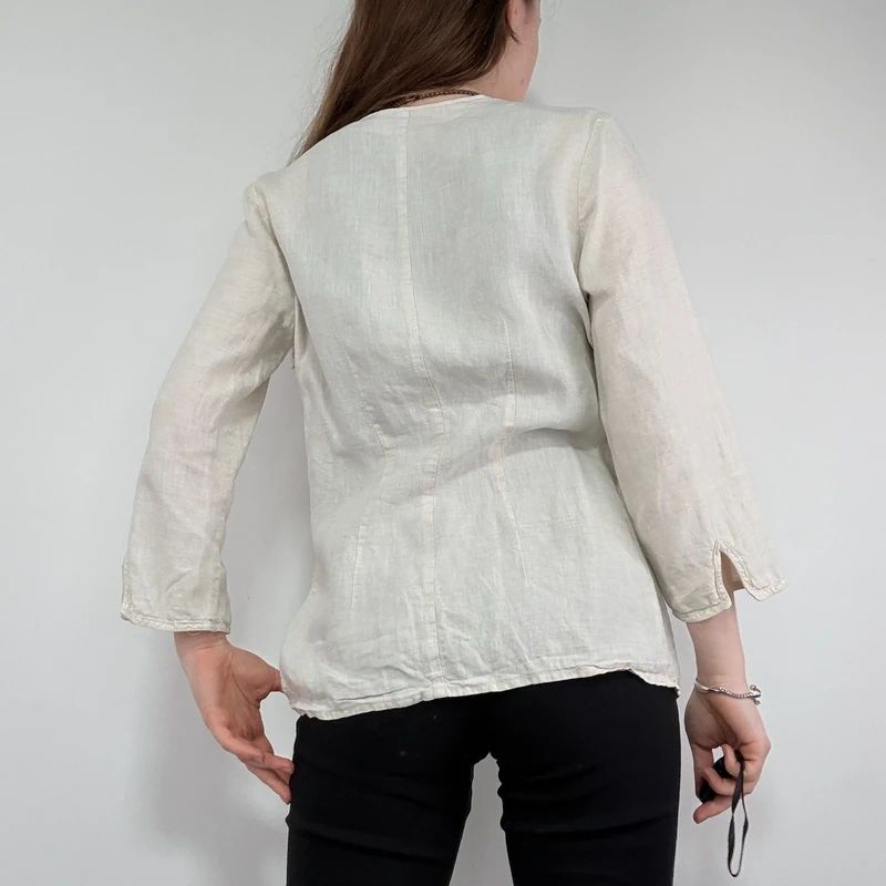 cream linen flared tie up shirt
