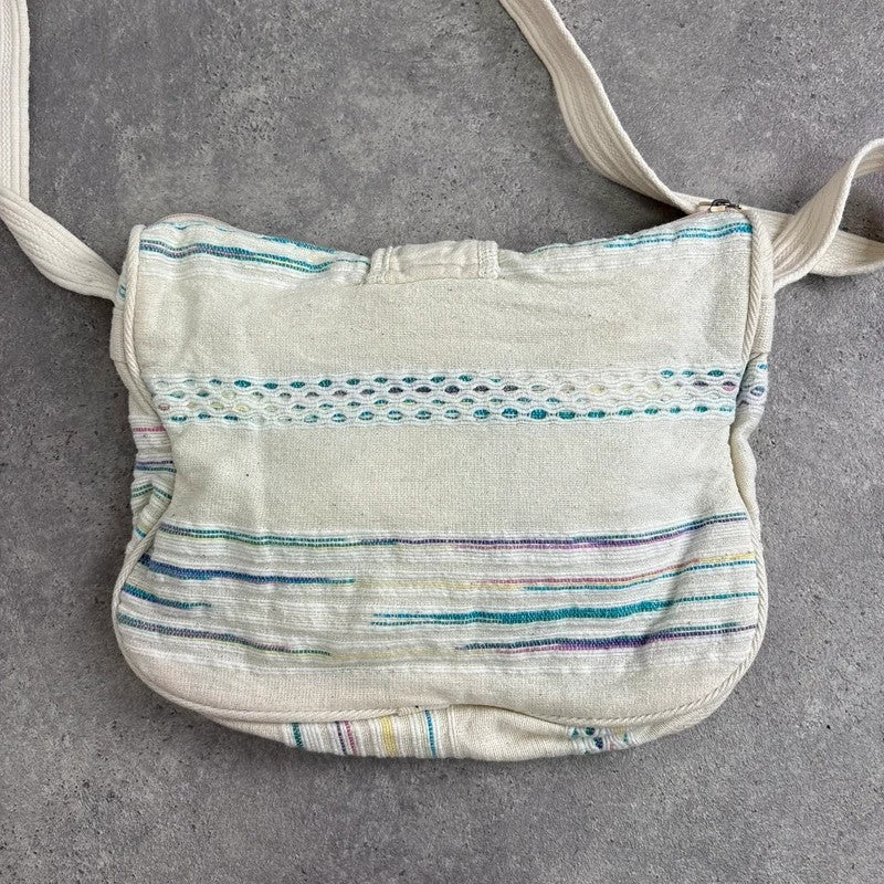 Woven cotton kantha cream crossbody bag