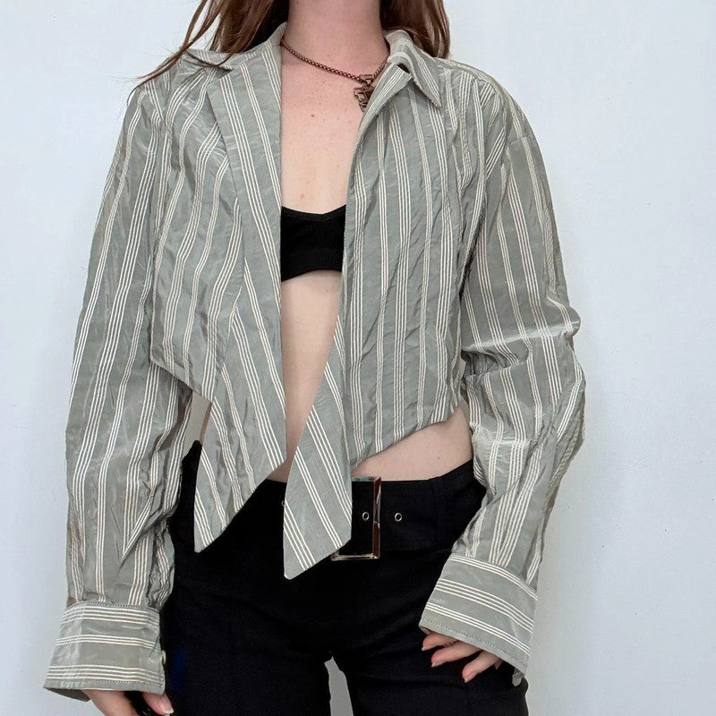 grey pinstripe structured puff shirt