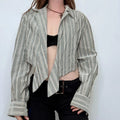 grey pinstripe structured puff shirt