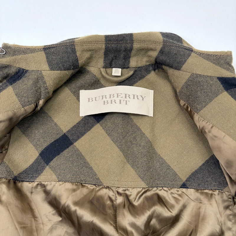 khaki Burberry tartan wool peacoat jacket