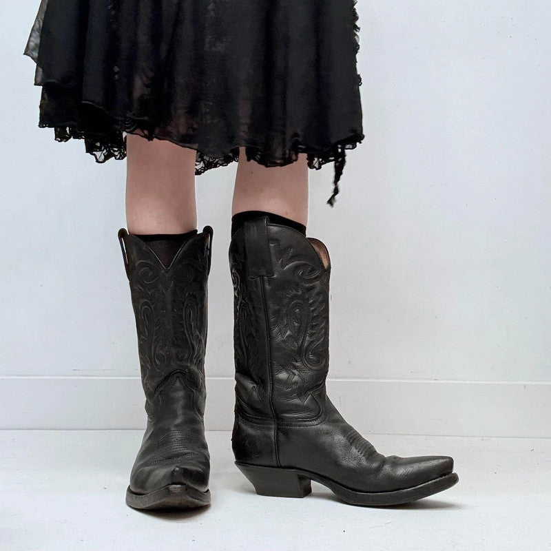 black leather cowboy western boots