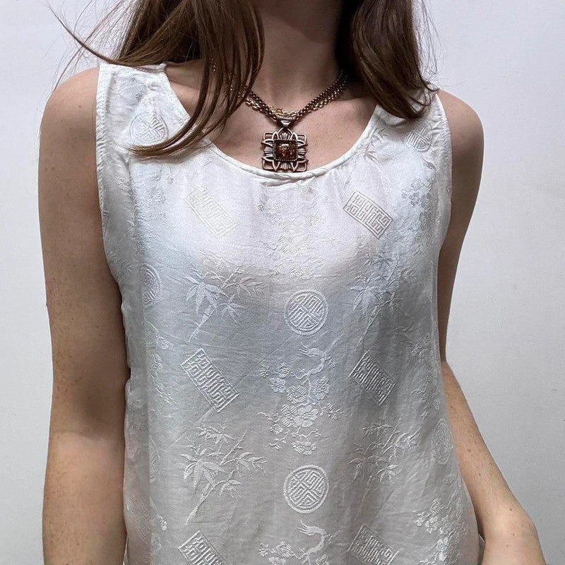 sheer white silk patterned vest