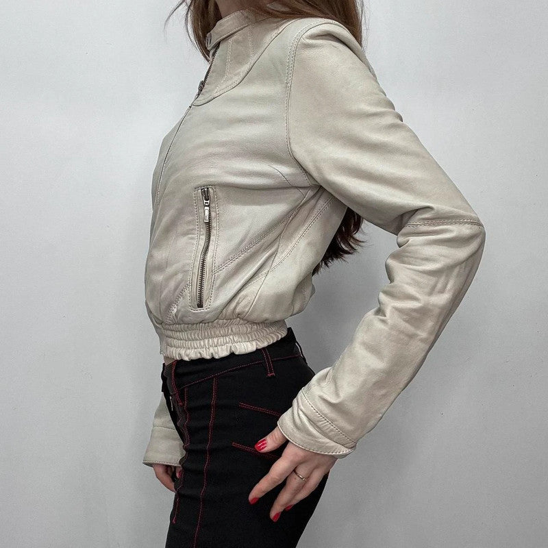 cropped cream bomber jacket