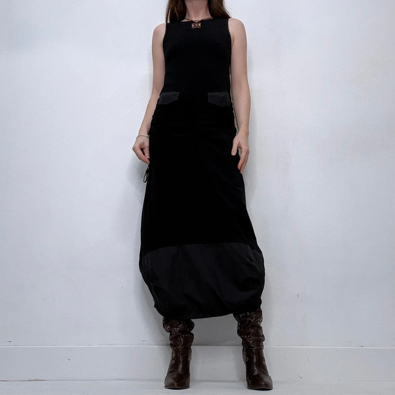 black structured barrel maxi dress