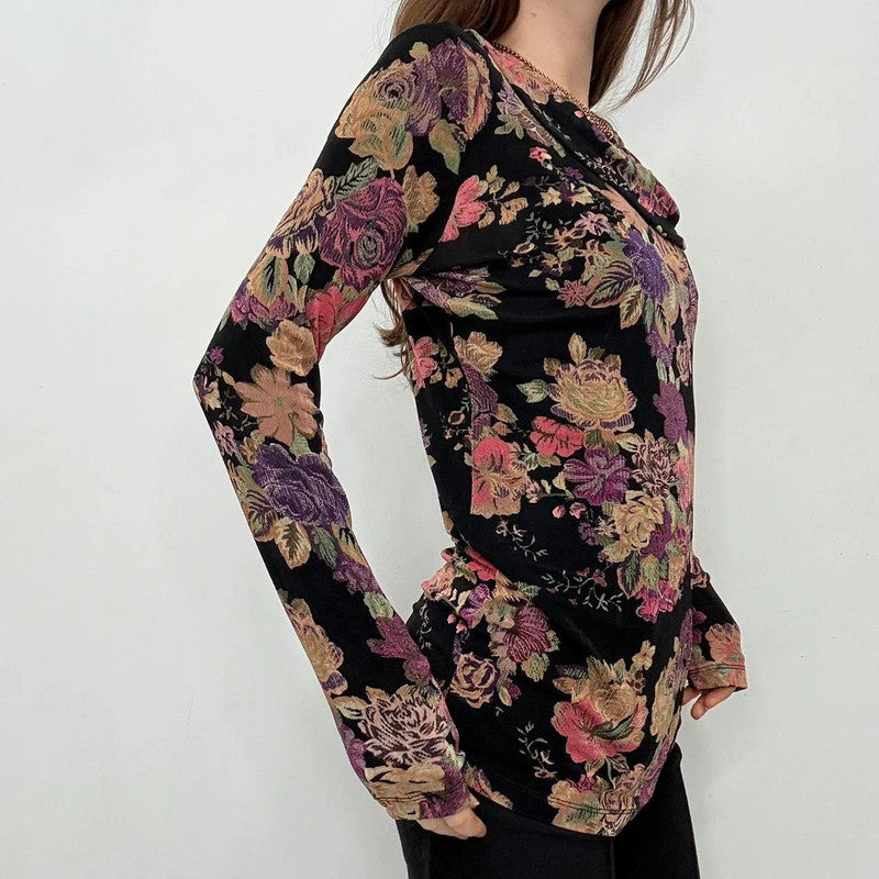 slouchy floral draped neck t-shirt