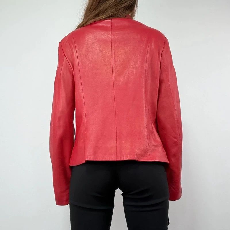 Red Studded Leather zip Jacket