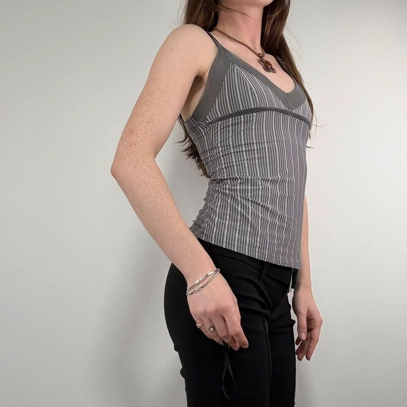 grey pinstripe cami fitted jersey vest top