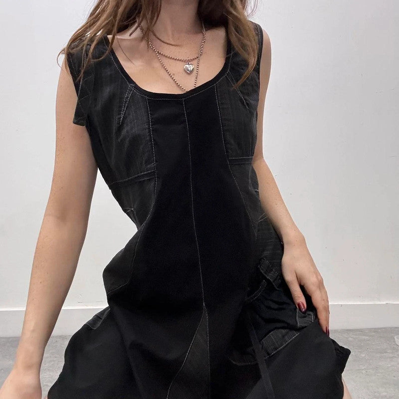 black pinstripe cargo dress
