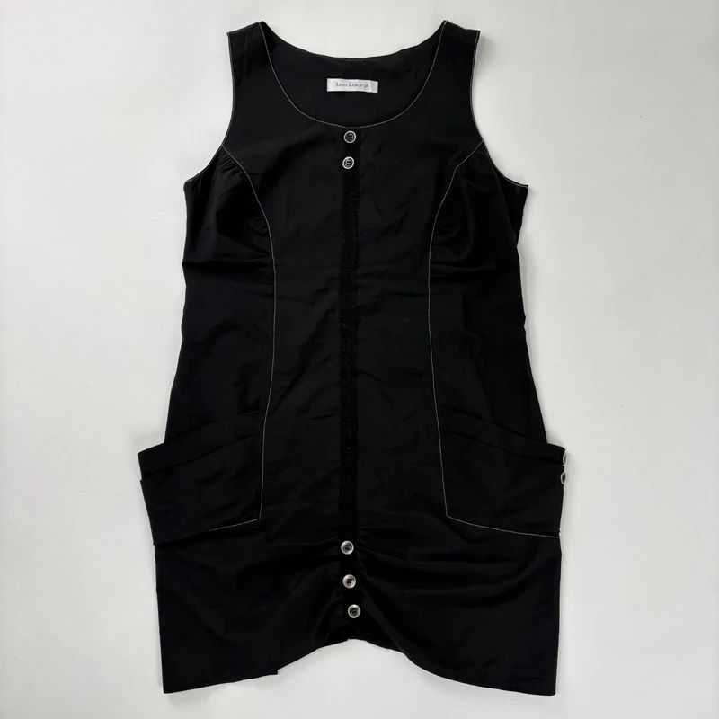 black grunge utility button dress