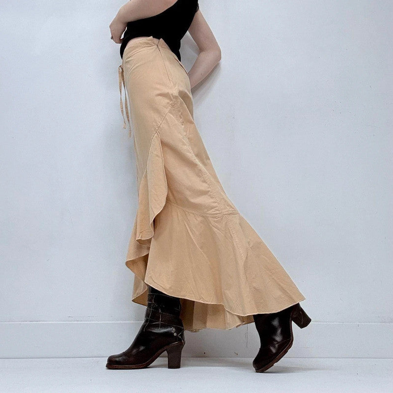 tan ruffle asymmetric boho skirt