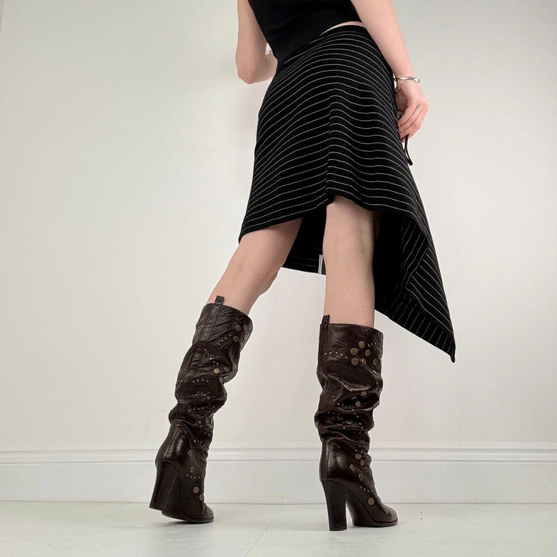 Cop Copine asymmetric black pinstripe skirt