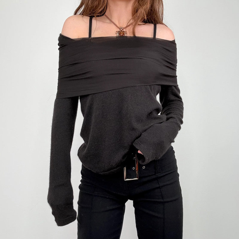 brown angora knitted off the shoulder jumper