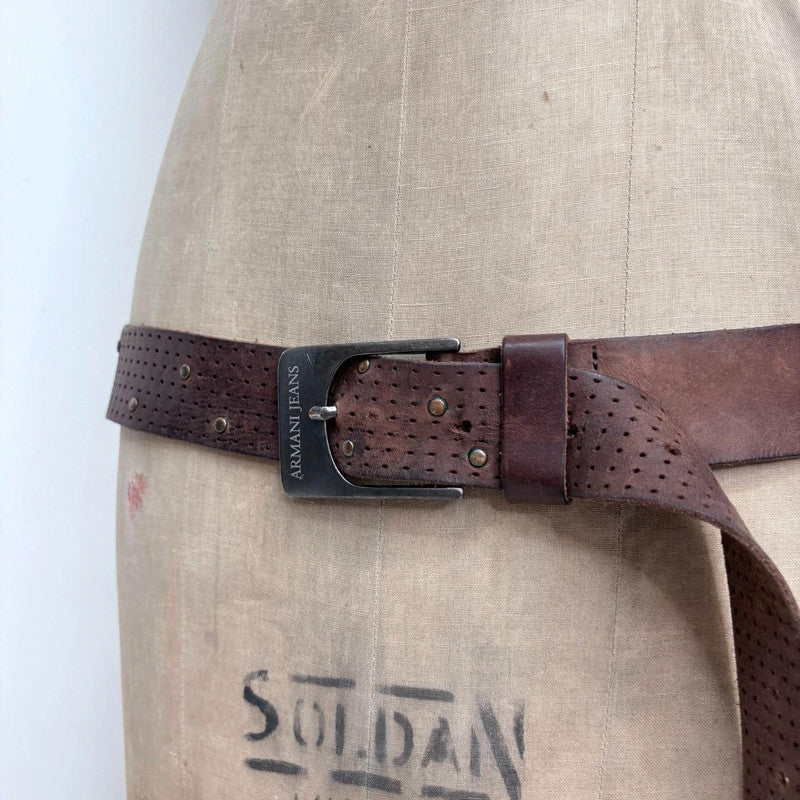 brown leather studded metal belt