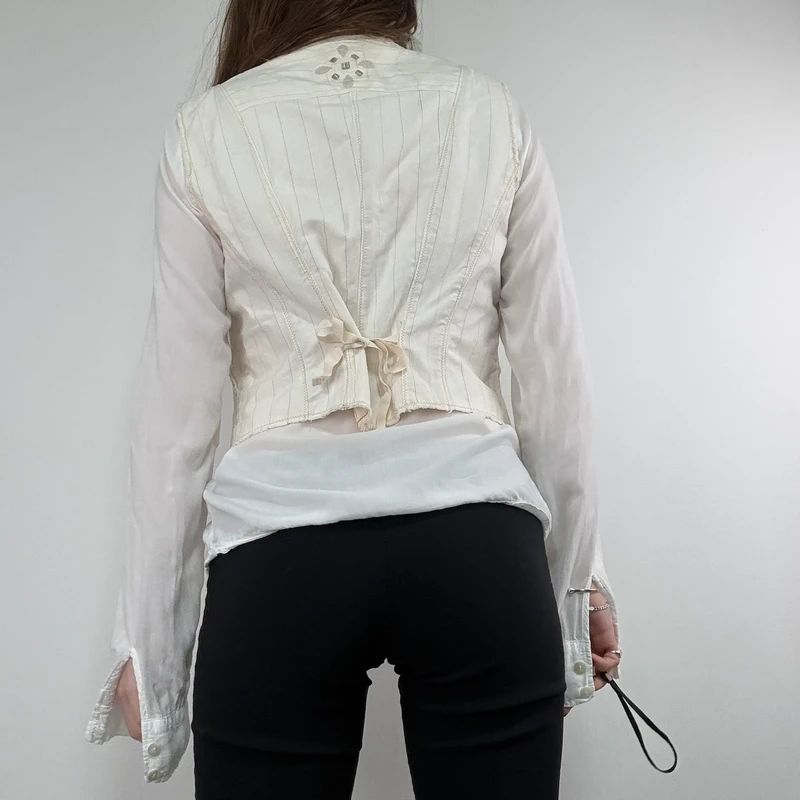 cream pinstripe Marithé + François Girbaud waistcoat vest