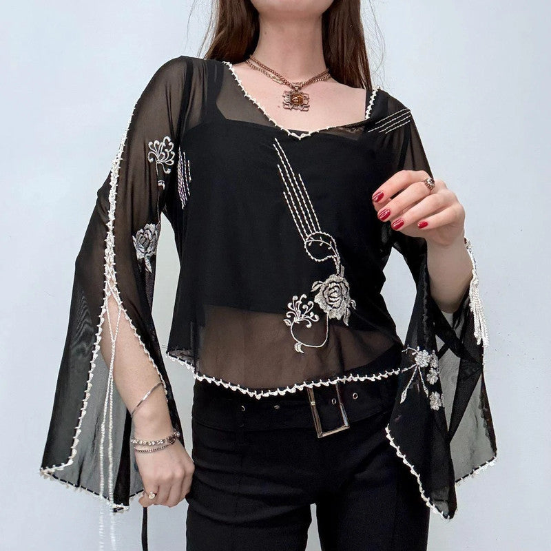 sheer flared embroidered gothic fairy shirt