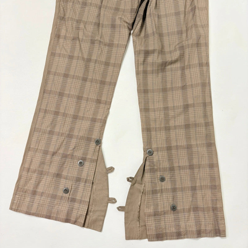 tan utility flared checked trousers