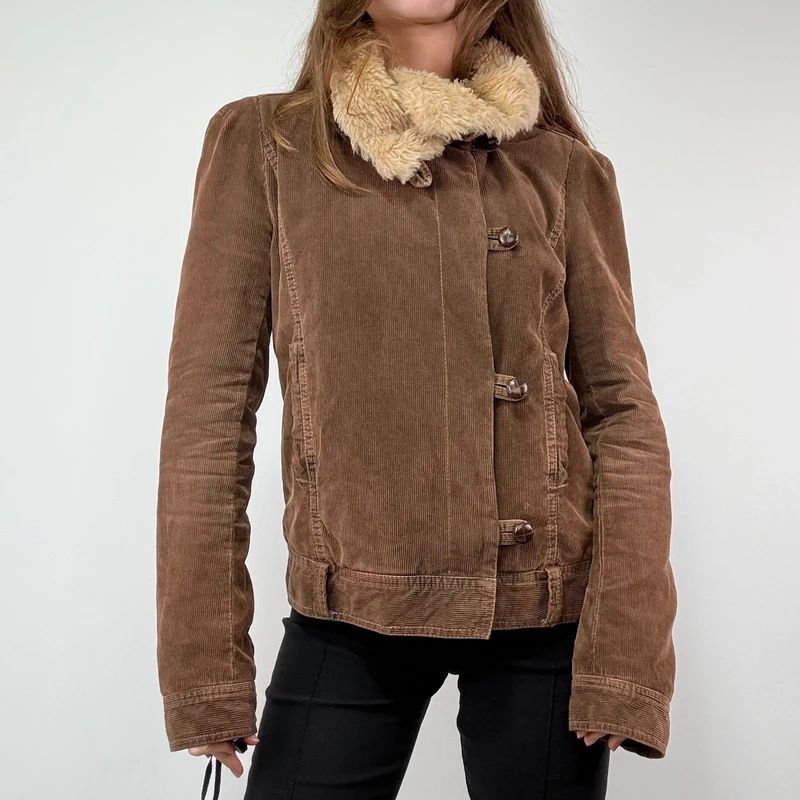 asymmetric brown cord jacket